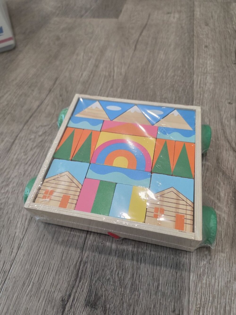 Learn & Play Wooden Building Blocks Cart With Colorful Designs For Ages 4+ NWT
